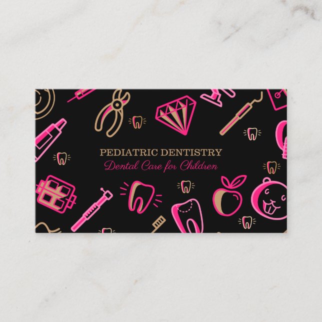 Black Paediatrics Kids Dental Oral Care Dentistry Business Card (Front)