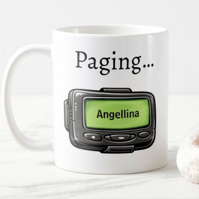 Black Pager Personalised Name Funny Gift Mug (Creator Uploaded)