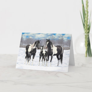 Black Paint Horses In Snow Holiday Card