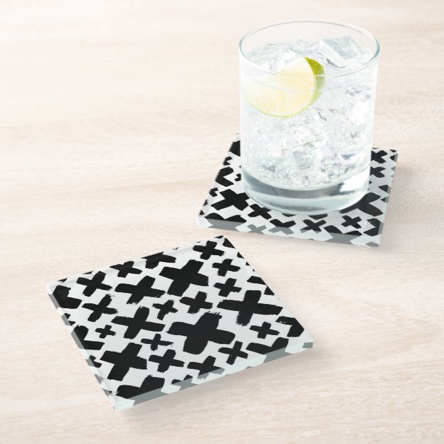 Black Paint Splash Pattern Glass Coaster (Angled)