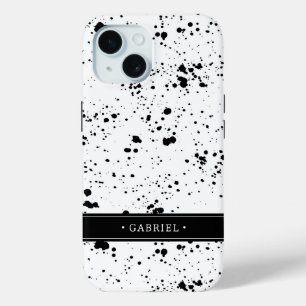 Black Paint Splatter Pattern   Add Your Name iPhone 15 Case
