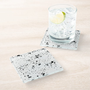 Black Paint Splatter Pattern Glass Coaster