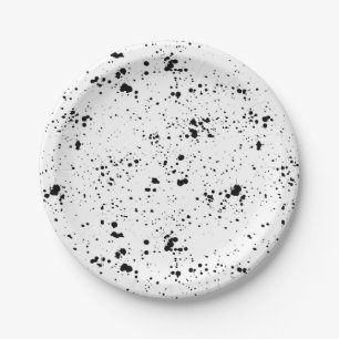 Black Paint Splatter Pattern Paper Plate
