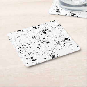 Black Paint Splatter Pattern Square Paper Coaster