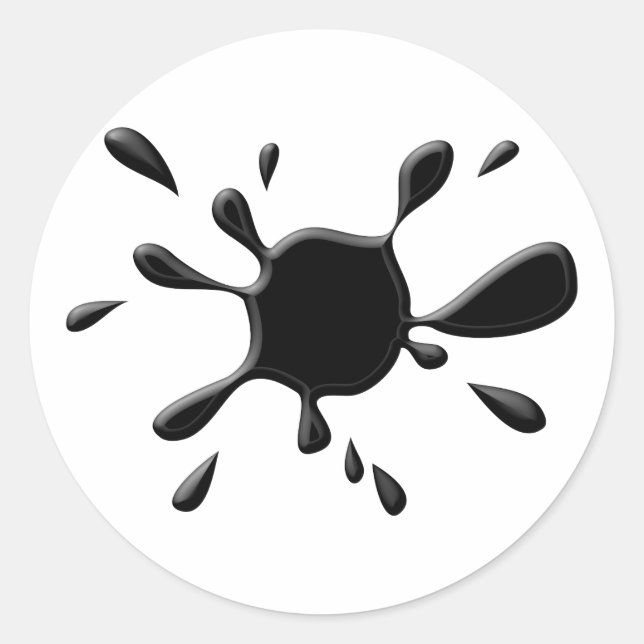 Black Paint Splodge Classic Round Sticker (Front)