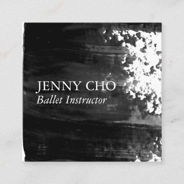 Black Paint Stripe Brushstroke Square Business Card (Front)