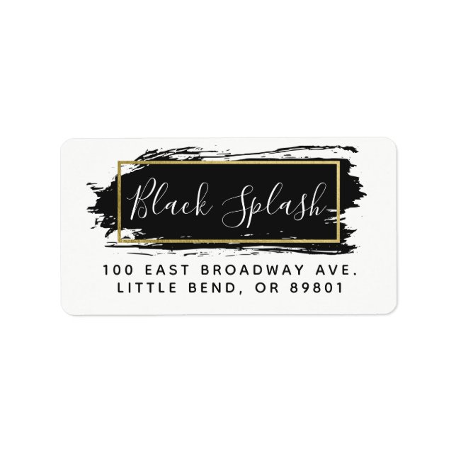 Black Paint Stroke & Modern Gold Geometric Address Label (Front)