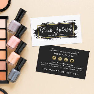 Black Paint Stroke & Modern Gold Social Networking Business Card