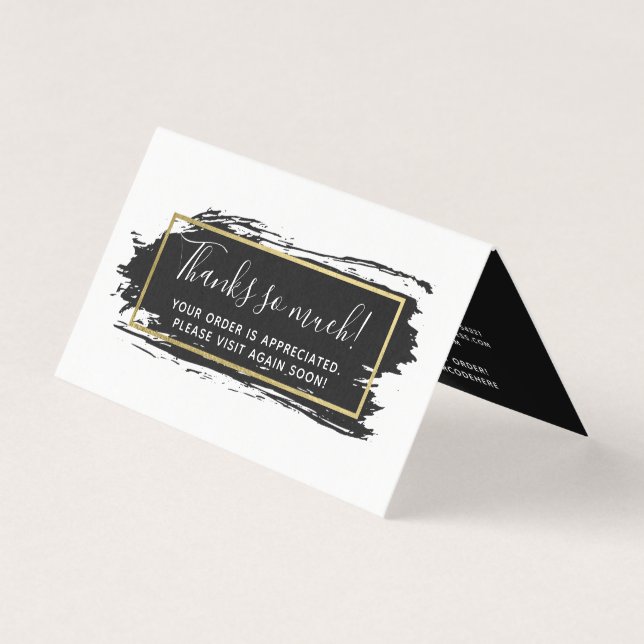 Black Paint Stroke & Modern Gold Thank You Card (Front)