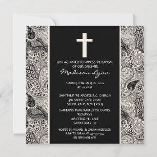 Black PAISLEY Baby Baptism Inviation Invitation