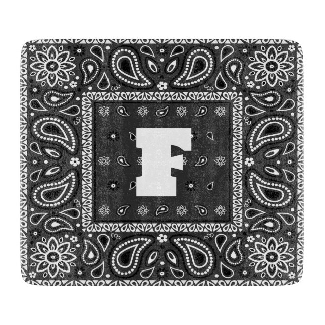 Black Paisley Bandanna Birthday Hip Hop Rap Scarf Cutting Board (Front)