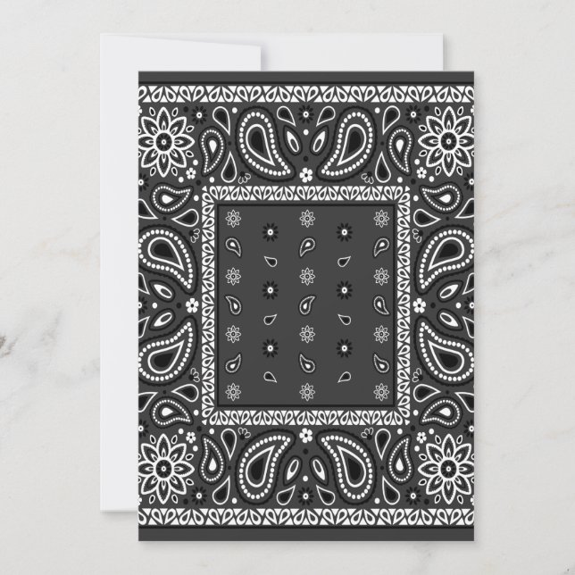Black Paisley Bandanna Birthday Hip Hop Rap Scarf Invitation (Front)