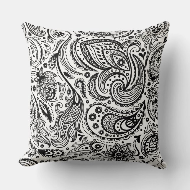 Black Paisley Custom White Background Cushion (Front)
