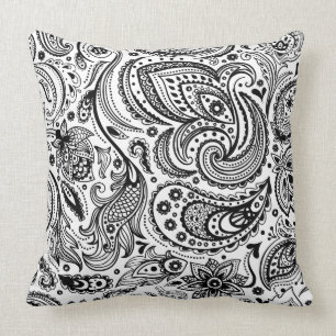 Black Paisley Custom White Background Cushion