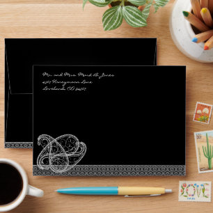Black Paisley Damask Wedding Envelopes