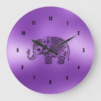 Black Paisley Elephant Shiny Purple Background