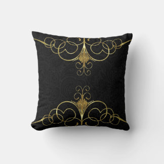 Black paisley & gold swirly frame cushion
