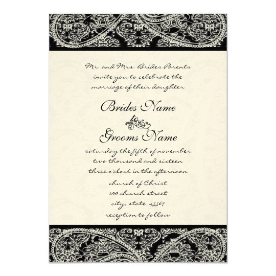 Black Paisley Monogram Damask Wedding Invitation