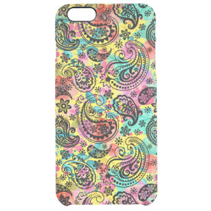 Black Paisley On Colourful Background Clear iPhone 6 Plus Case