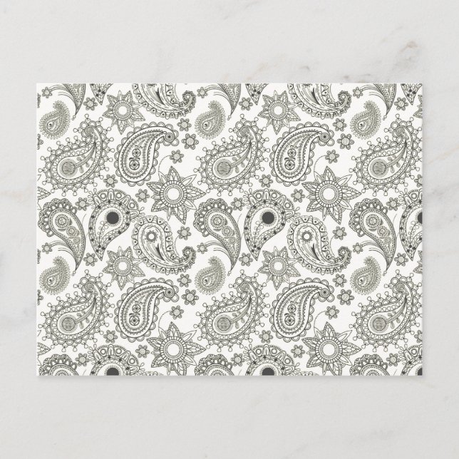 Black Paisley on White Postcard (Front)