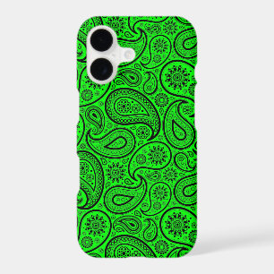Black Paisley Over Bright Green Background