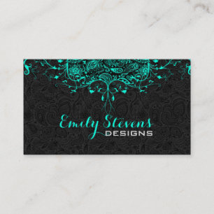 Black Paisley & Teal-Green Floral Lace 2 Business Card