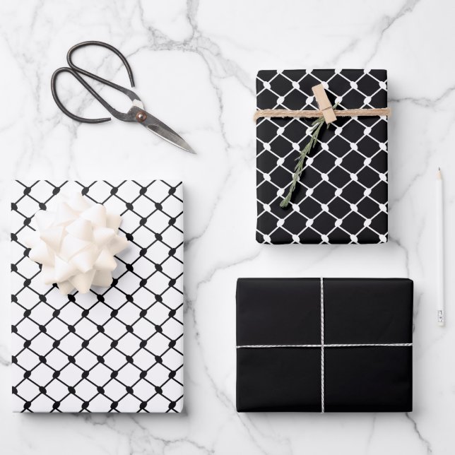 Black Palestinian Keffiyeh Pattern Design Wrapping Paper Sheet (Front)