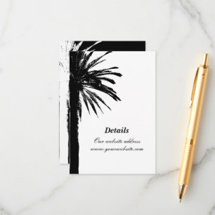 Black palm leafs vertical beach wedding enclosure card