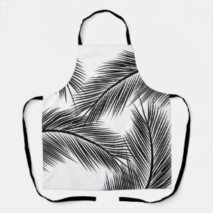 Black palm leaves on white background apron