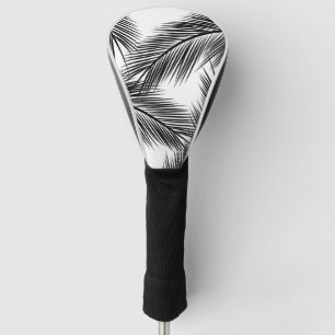 Black palm leaves on white background golf head cover