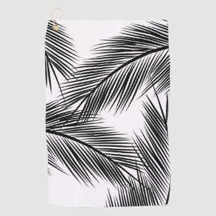 Black palm leaves on white background golf towel