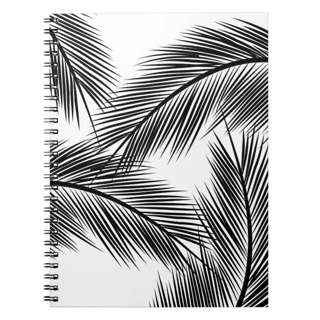 Black palm leaves on white background notebook (Front)