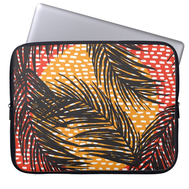 Black palm leaves, seamless strokes laptop sleeve (Front)
