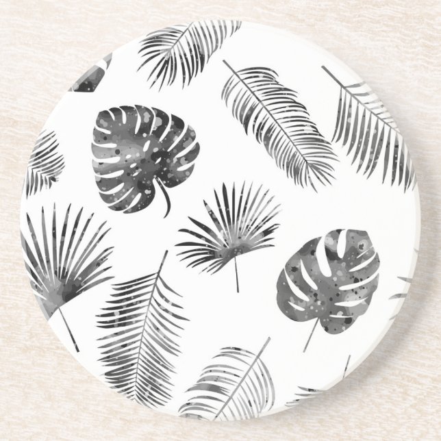 Black palm leaves: vintage seamless. coaster (Front)
