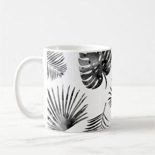 Black palm leaves: vintage seamless. coffee mug