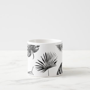 Black palm leaves: vintage seamless. espresso cup