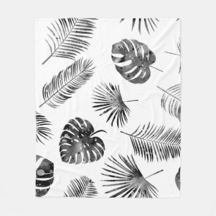 Black palm leaves: vintage seamless. fleece blanket