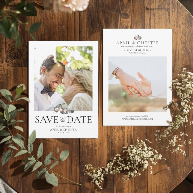 Black Palm Photo Save The Date Invitation (Modern Save The Date Card)