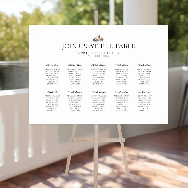 Black Palm Table Setting Chart (Wedding Reception Seating Chart)
