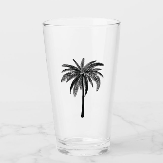 Black Palm Tree Glass Tumbler (Front)