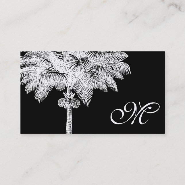 Black Palm Tree Monogrammed Business Cards (Front)
