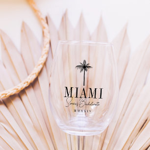 Black Palm Tree Personalised Bachelorette Party Stemless Wine Glass