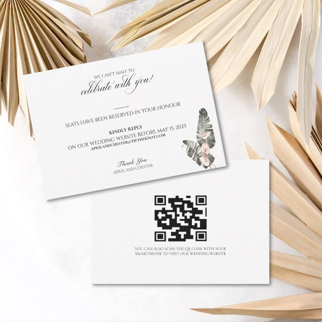 Black Palm Tropical Wedding Response Card (RSVP card with an area to add your QR Code to link to your wedding website)