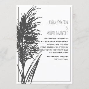 Black Pampas Grass on White Wedding Invitation