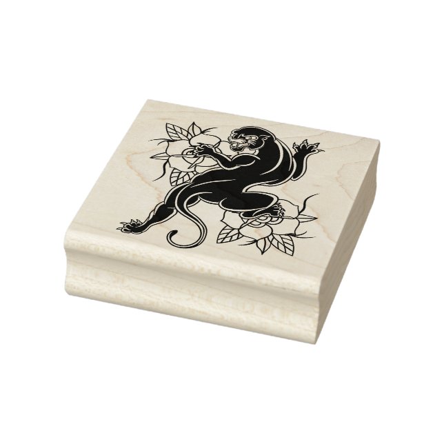 Black Panther and Roses  Rubber Stamp (Stamp)
