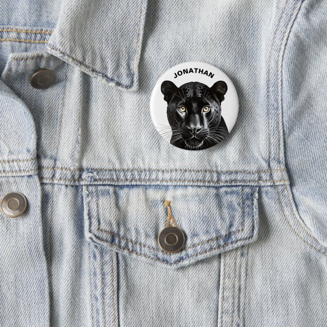 Black Panther Animal Cool Personalised Name 6 Cm Round Badge (In Situ)