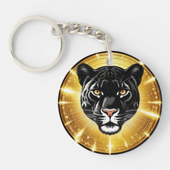 Black Panther Art with a Radiant Golden Halo Key Ring (Front)