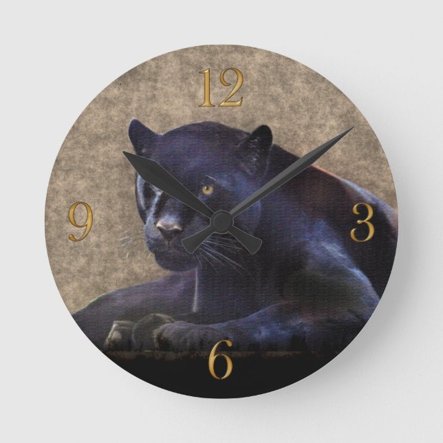 Black Panther Big Cat Animal-Lover's Wall Clock (Front)