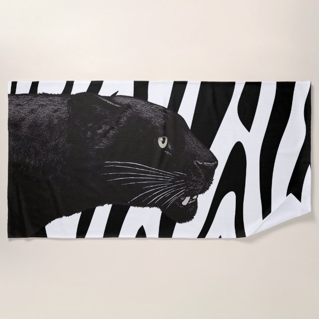 Black Panther by Toshi Yoshida  Wood Wall Art Beach Towel (Front)