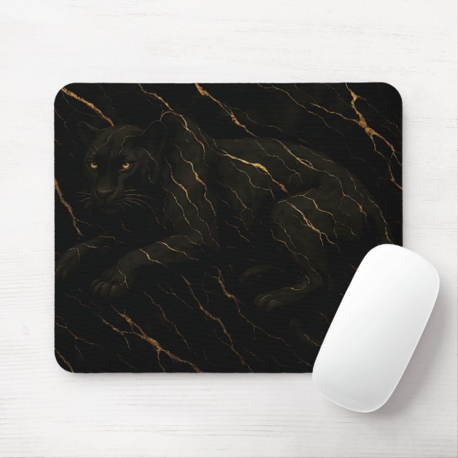 Black Panther Gold Marble Art Mouse Pad (With Mouse)